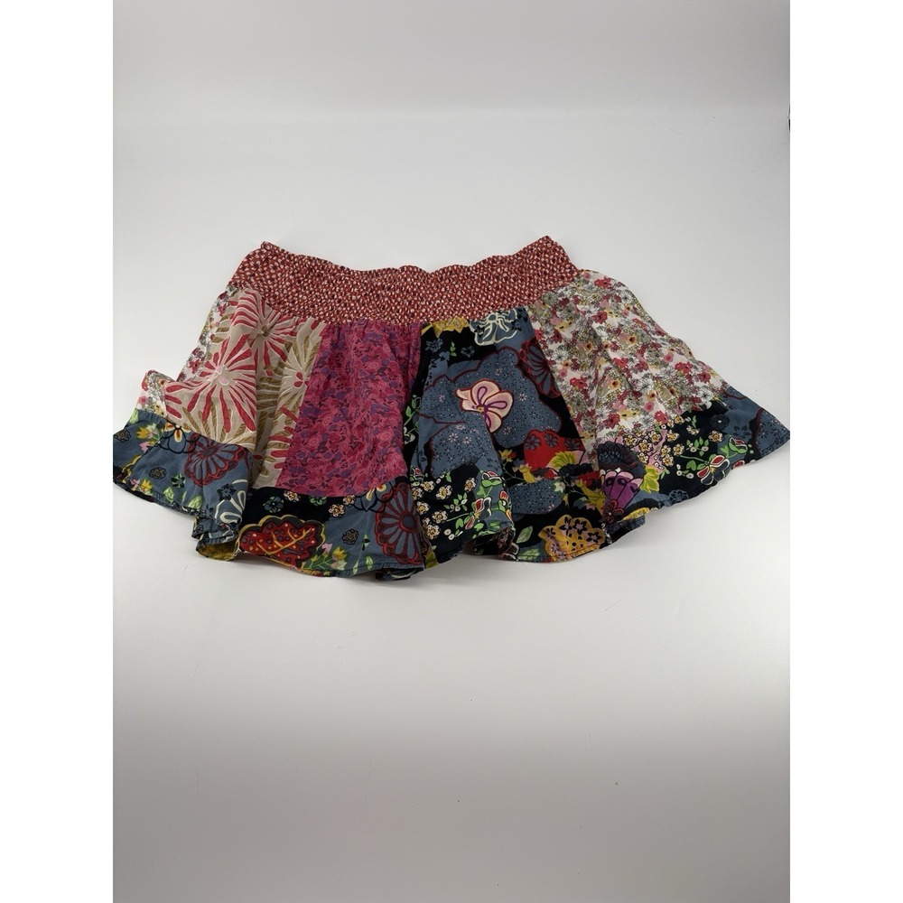 Fire Los Angeles Large Boho Patchwork Micro Mini Skirt Tiered Smocked Fairycore